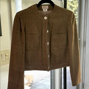 Vintage Macys Clubhouse brown raw silk crop bolero blazer size 4